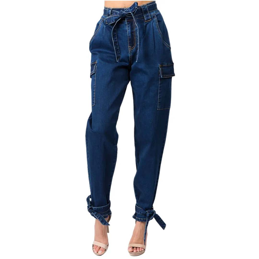 Denim Jogger with Ankle & Waist Tie