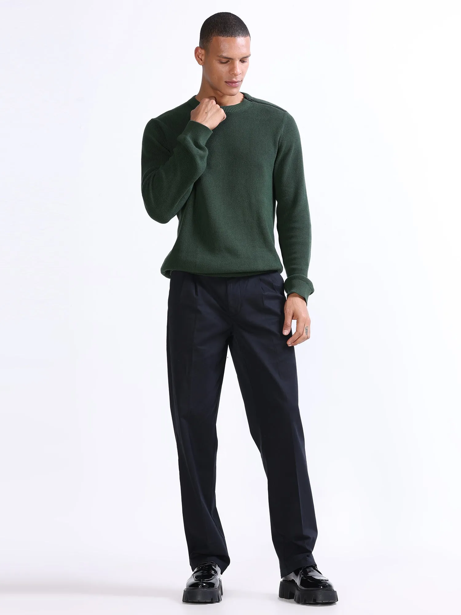 Duca Double Pleated Black Relaxed Pant