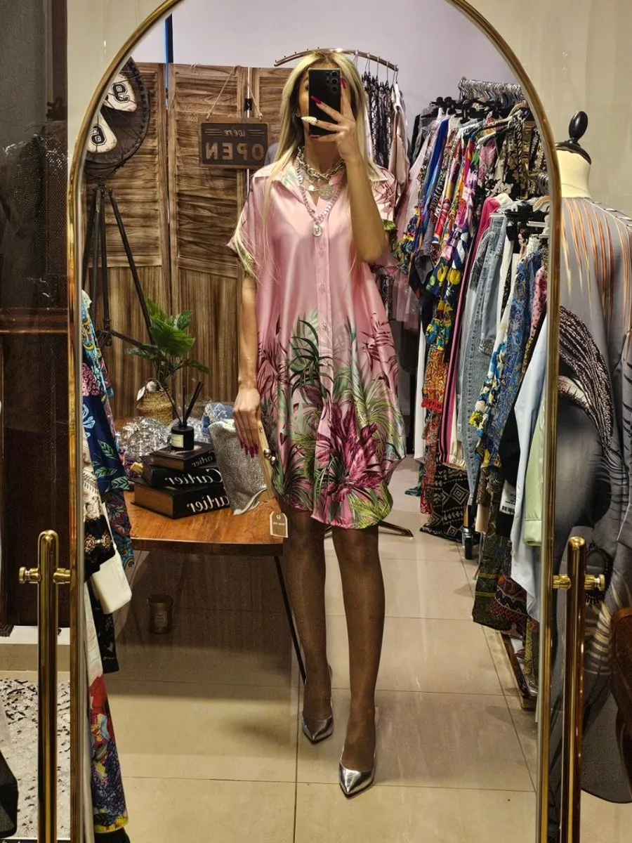 Elegant V-Neck Floral Shirt Dress