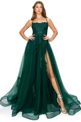 Emerald Lace Applique Tulle A-Line Gown by Cinderella Couture USA AS8031J-HGreen - Special Occasion/Curves