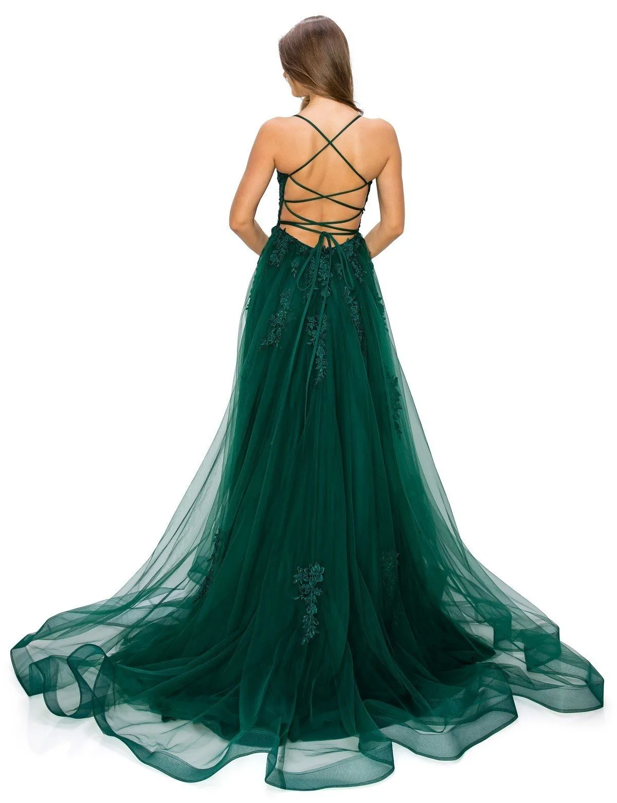 Emerald Lace Applique Tulle A-Line Gown by Cinderella Couture USA AS8031J-HGreen - Special Occasion/Curves