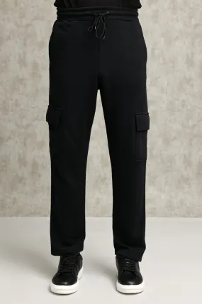 FLEECE-CARGO RELAXED TROUSERS-BLACK