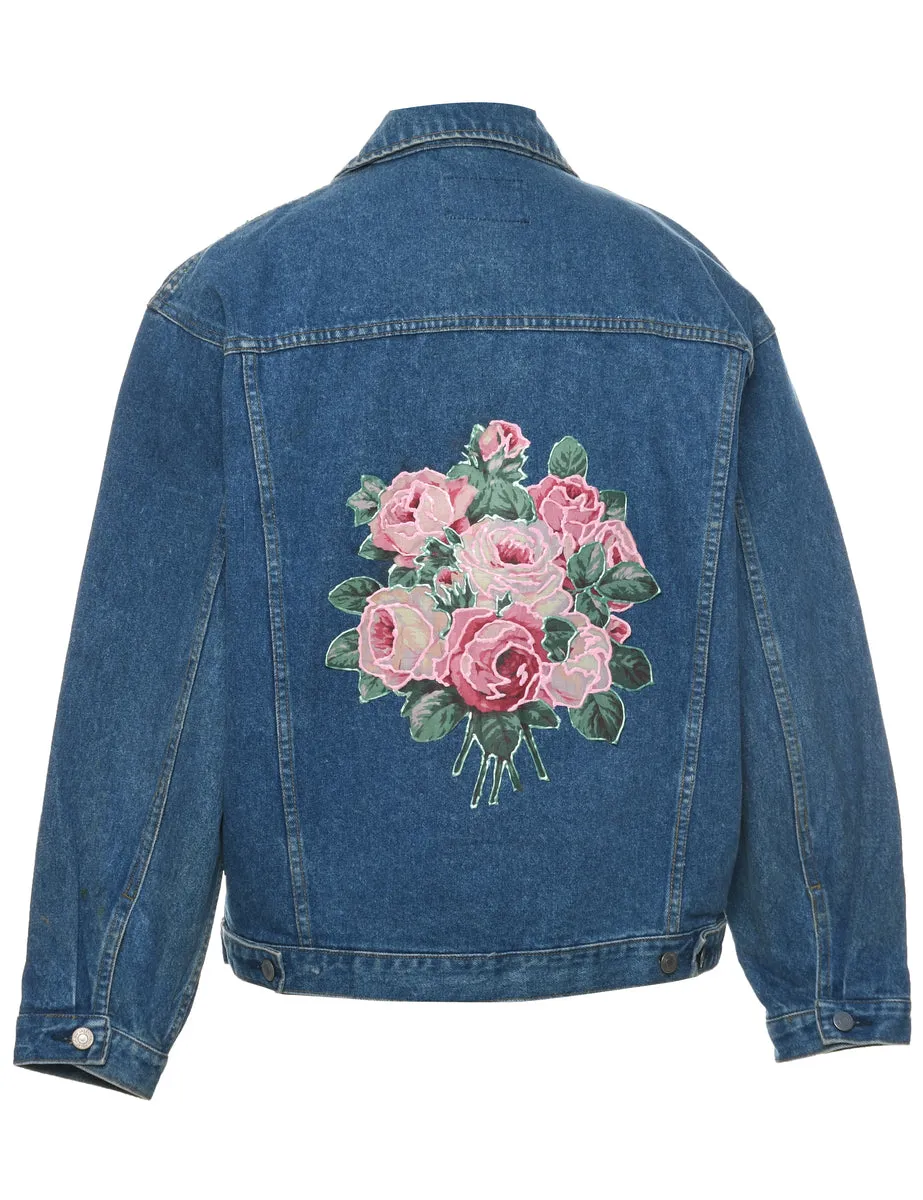 Floral Pattern Denim Jacket - M