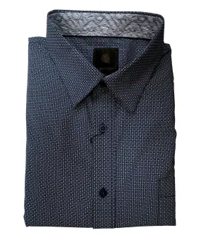 F/X Fusion Navy Circle Print Hidden Button Down Sport Shirt