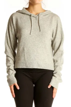 Gray Cropped Hooded Knit Sweater