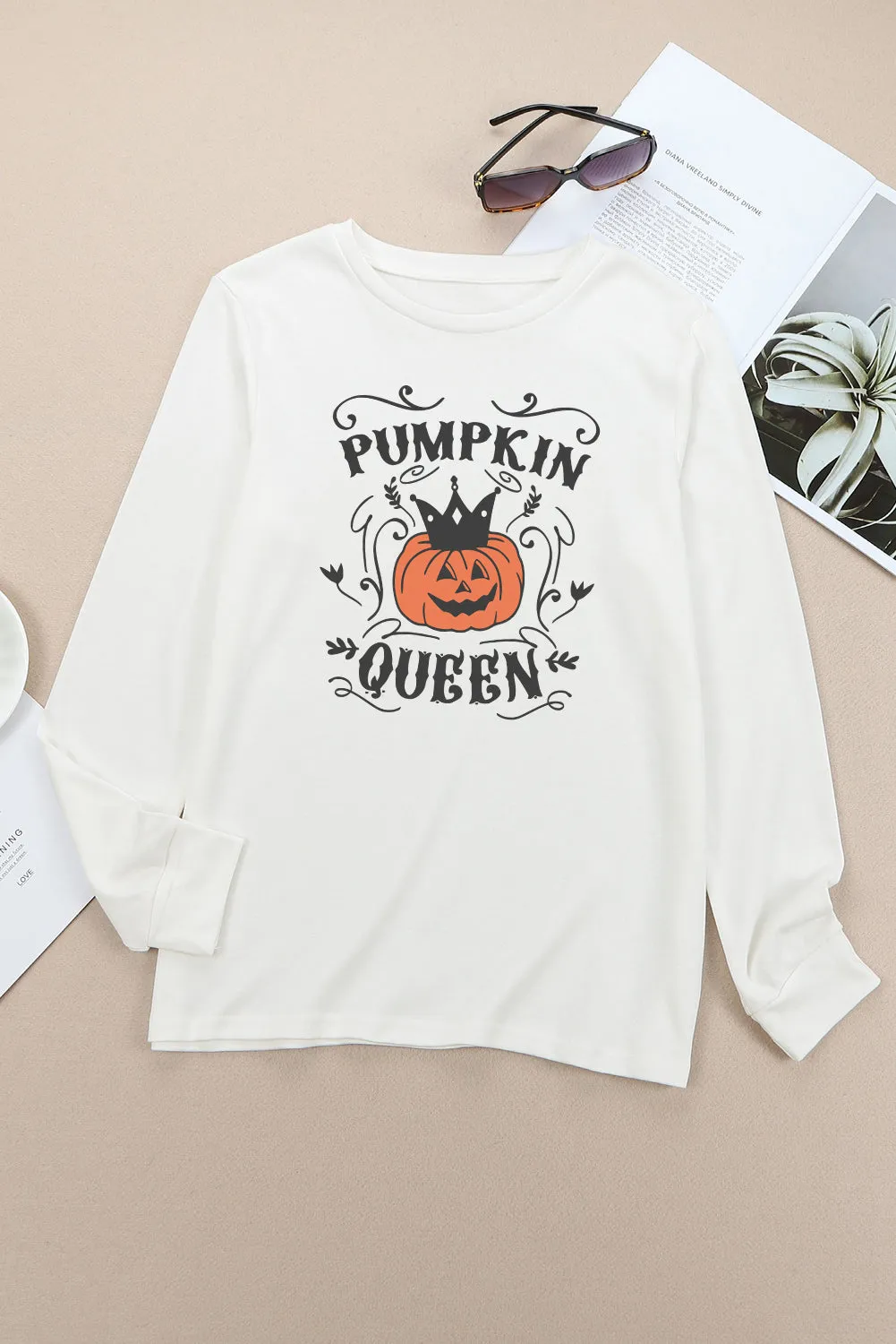 Halloween PUMPKIN QUEEN Graphic Print Long Sleeve Top