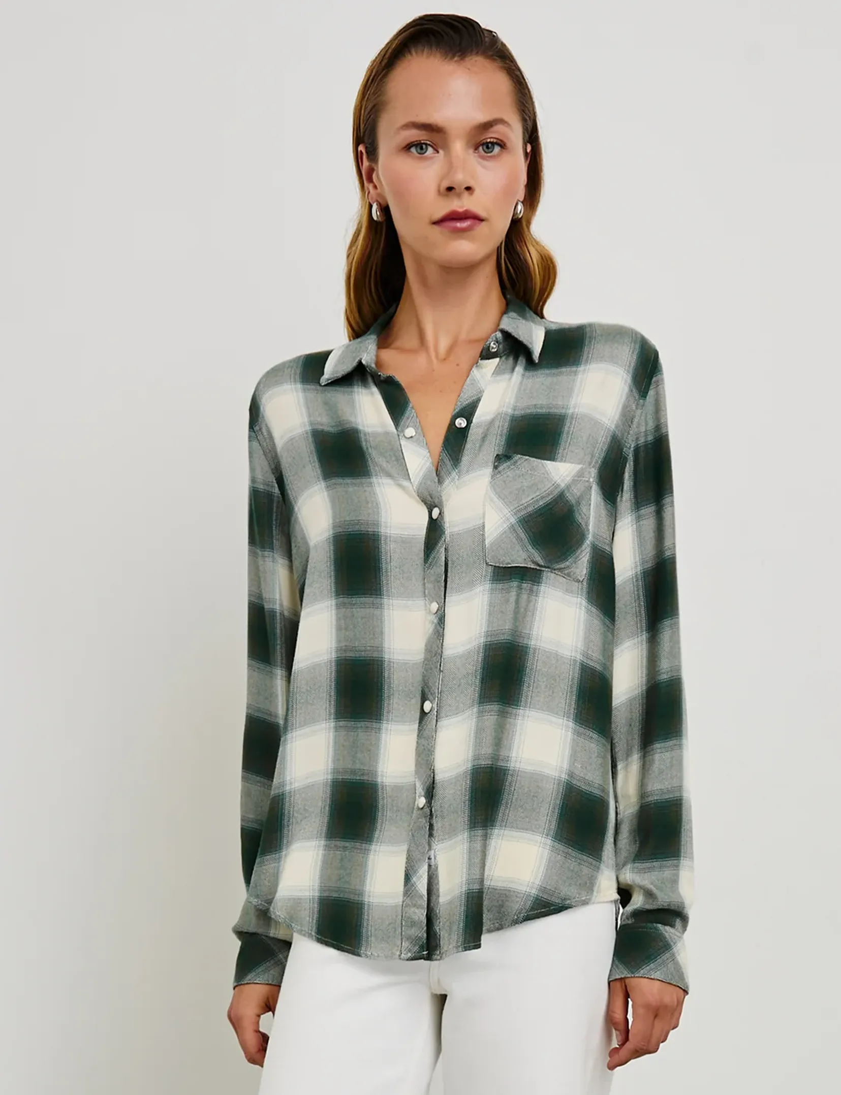 Hunter Plaid Flannel, Ivory/Olive Teal