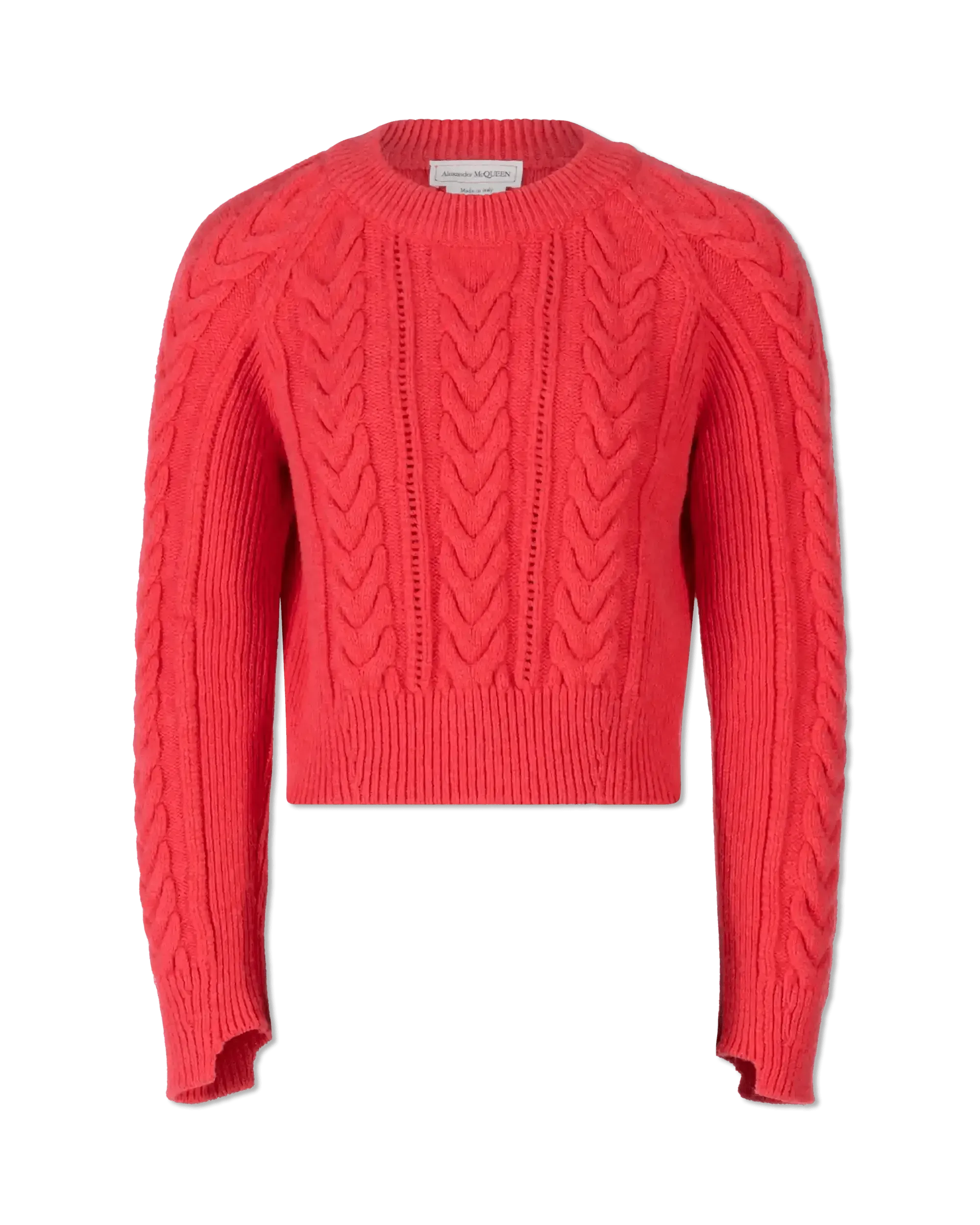 Intarsia Rib Crewneck Cropped Sweater