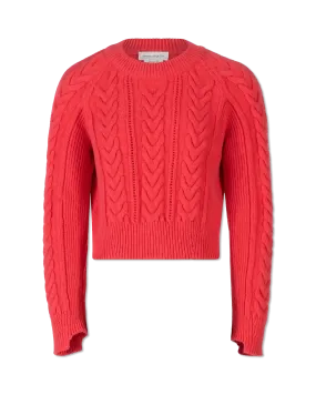 Intarsia Rib Crewneck Cropped Sweater