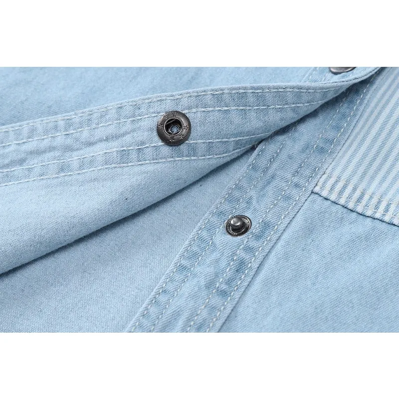 Irregular Spliced Denim Shirt Coat Long Sleeve Pocket Jean Jacket