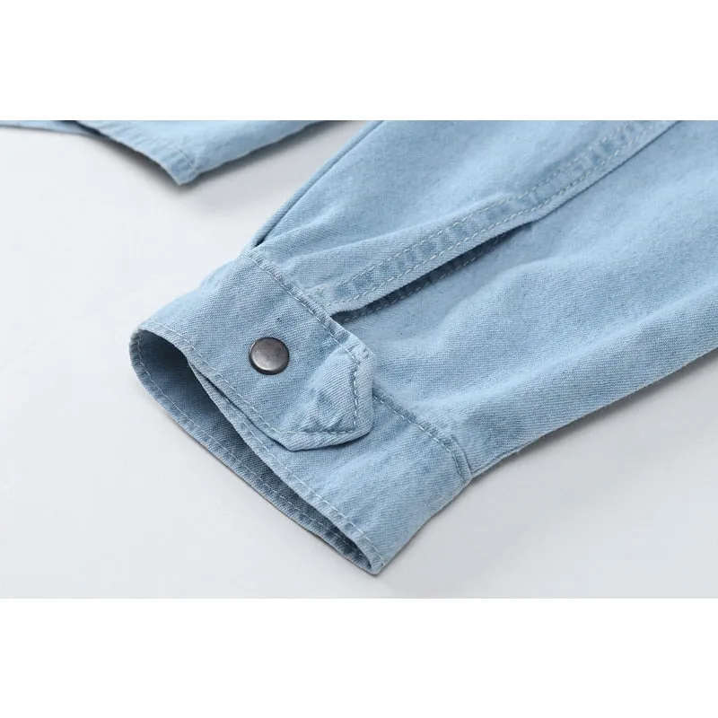 Irregular Spliced Denim Shirt Coat Long Sleeve Pocket Jean Jacket