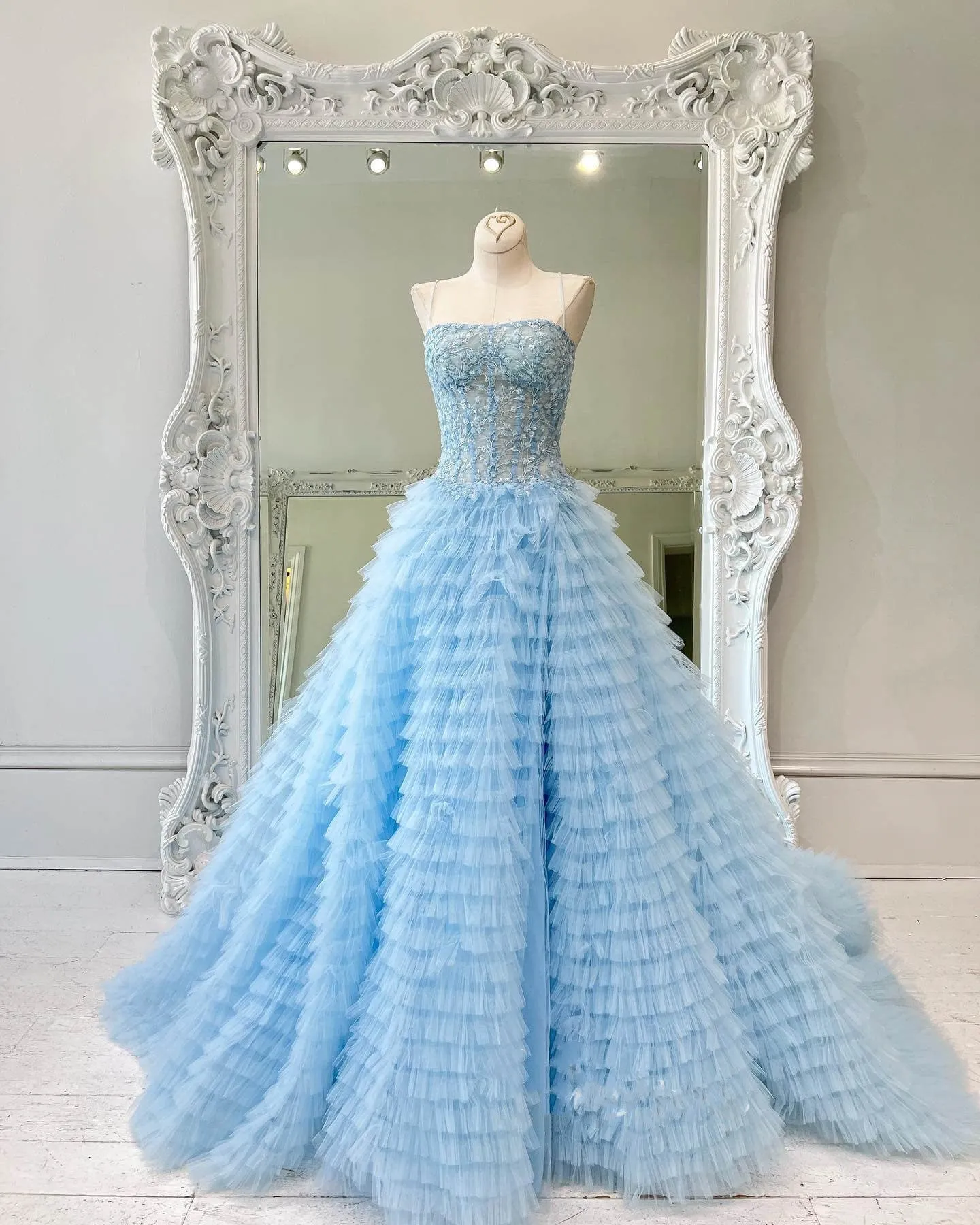 Jordan | A-Line Tiered Sequins Tulle Long Prom Dress