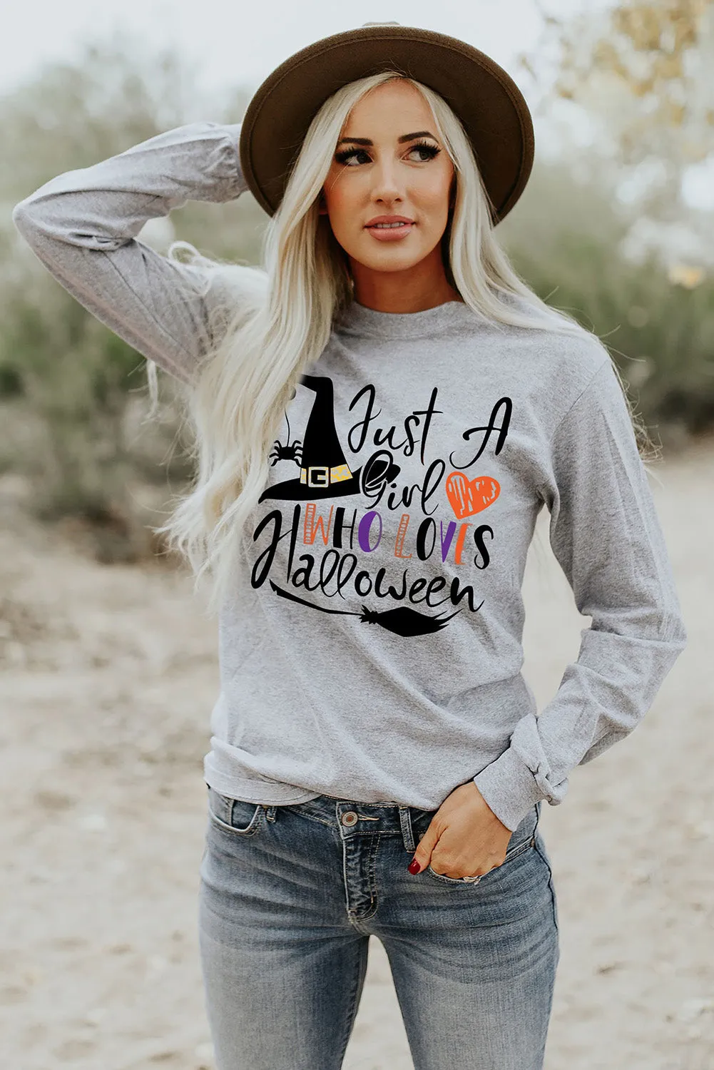 Just A Girl Who Loves Halloween Graphic Print Long Sleeve Top