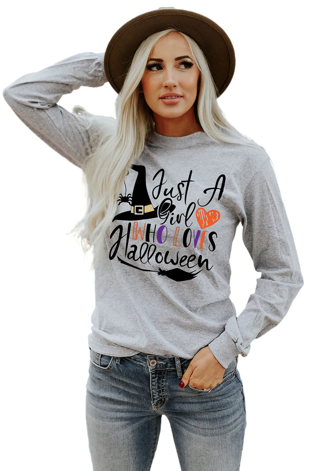 Just A Girl Who Loves Halloween Graphic Print Long Sleeve Top