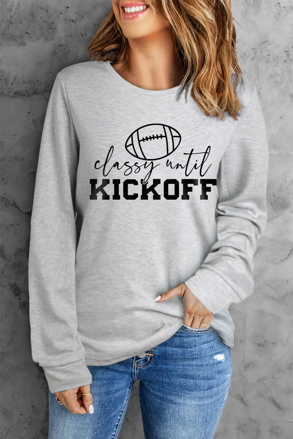 KICKOFF Rugby Letter Print Long Sleeve Top