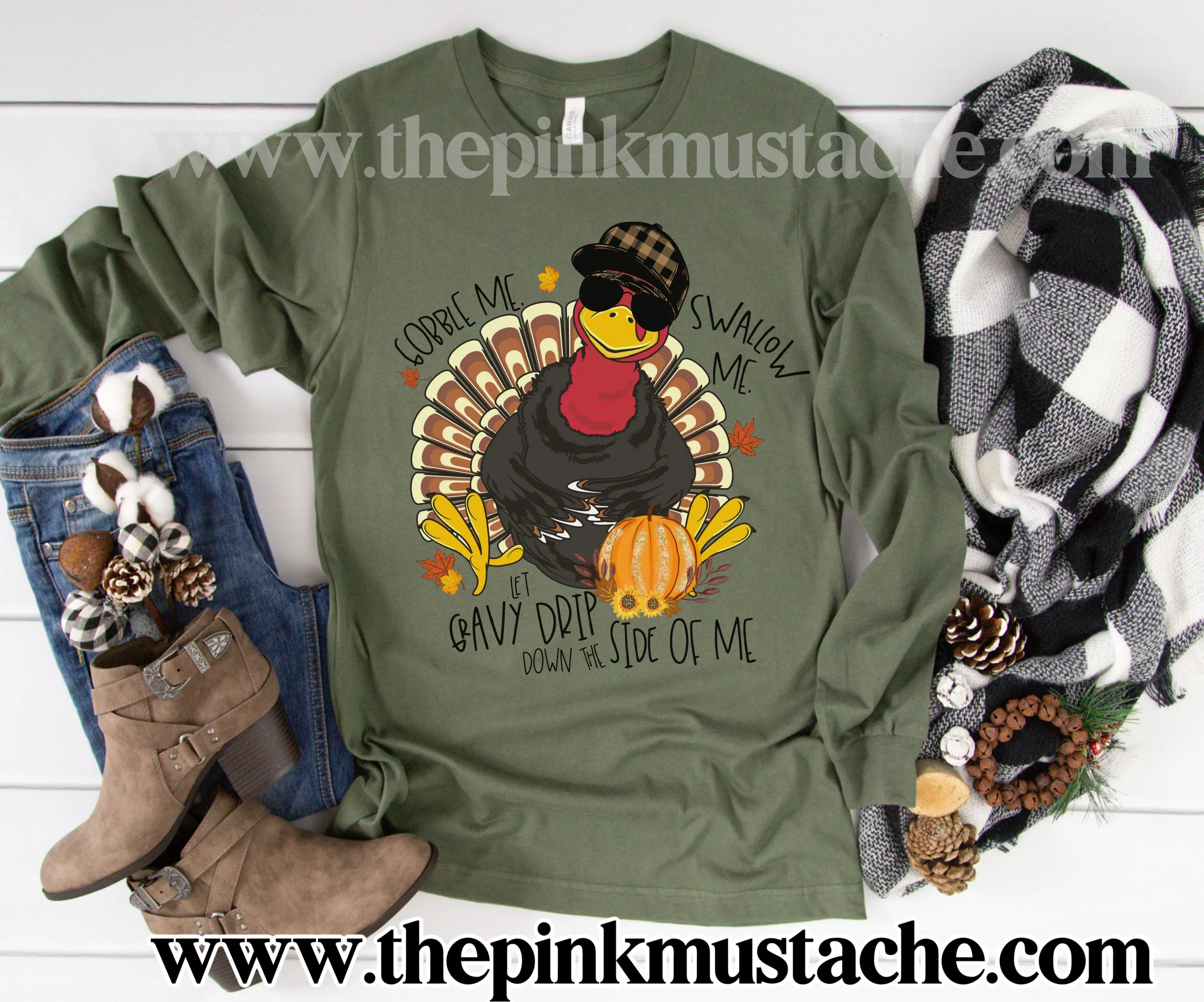 Long Sleeve Gobble Me, Swallow Me, Hot Gravy Drip Down The Side Of Me - Turkey Shirt- Funny Fall Tee/ Bella Canvas Tees/ Long Sleeved