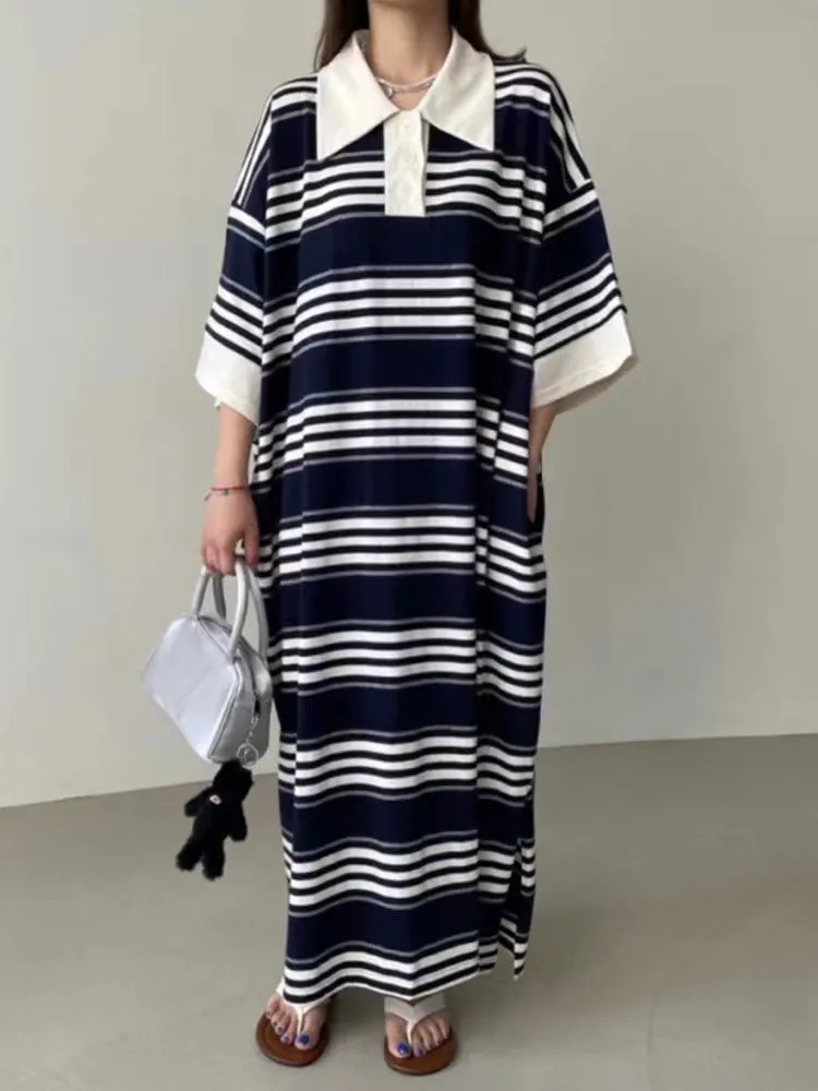 Loose Striped Long Polo Dress