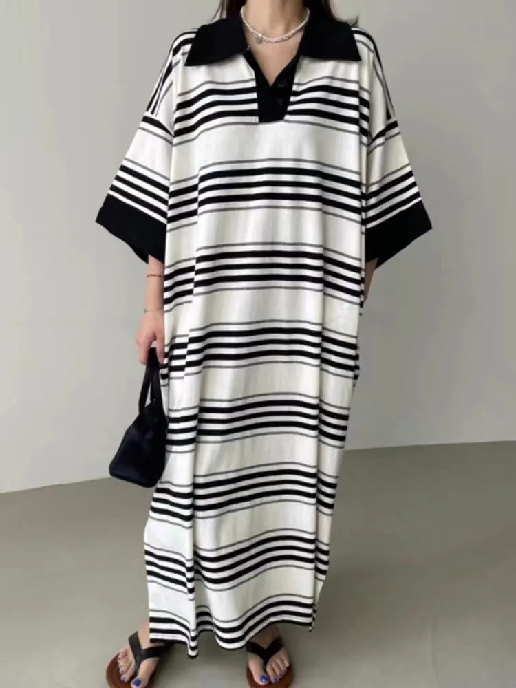 Loose Striped Long Polo Dress