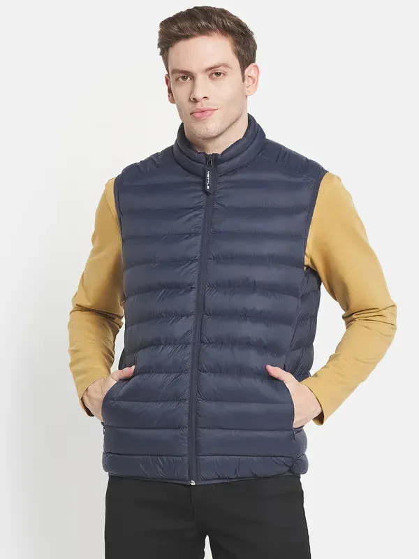 Men Navy Blue Puffer Jacket