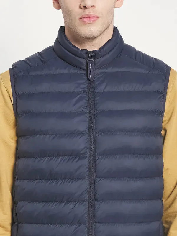 Men Navy Blue Puffer Jacket