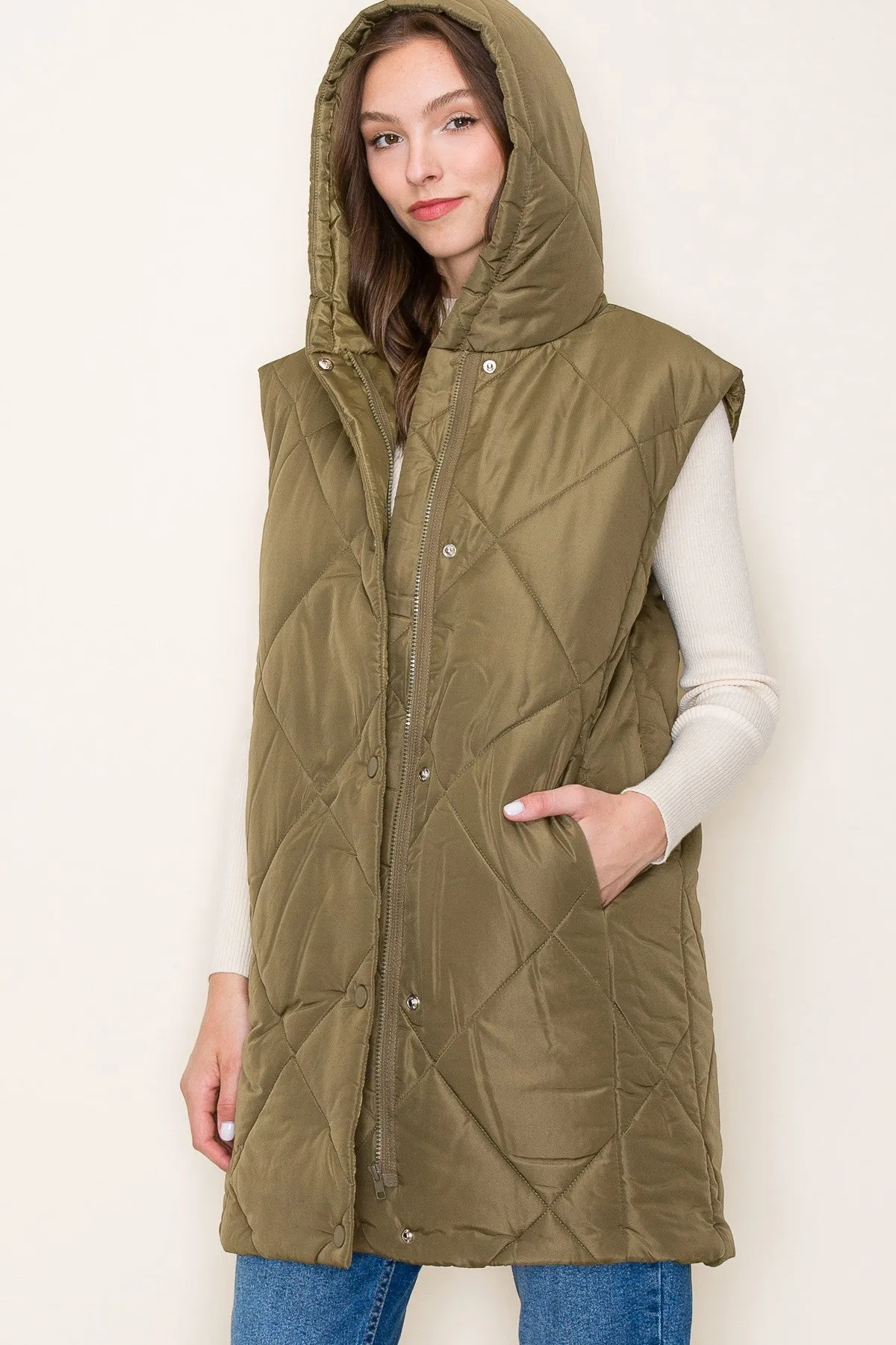 Olive Hoodie Puffer Vest