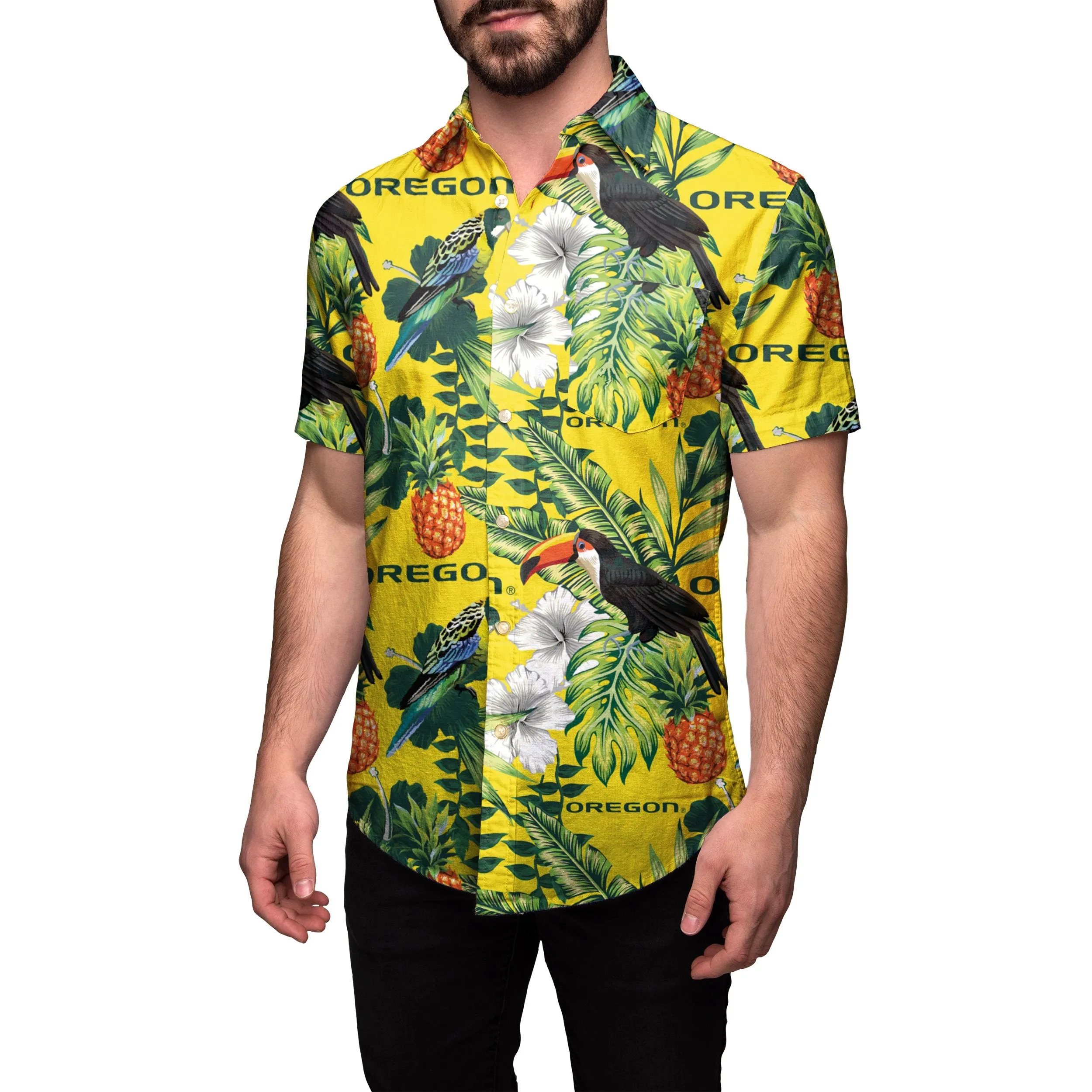 Oregon Ducks NCAA Mens Floral Button Up Shirt