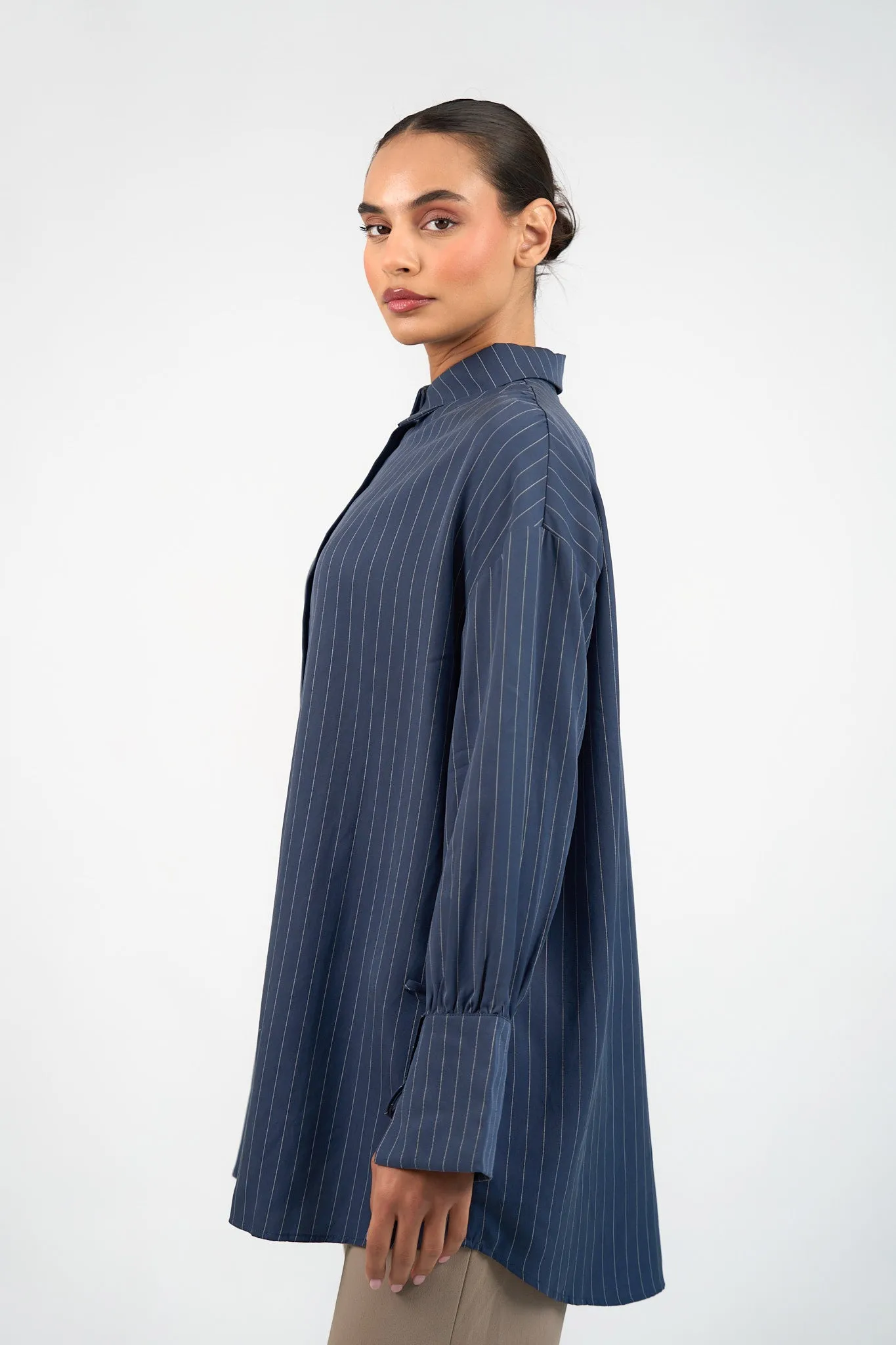 Pinstripe Button Up - Indigo