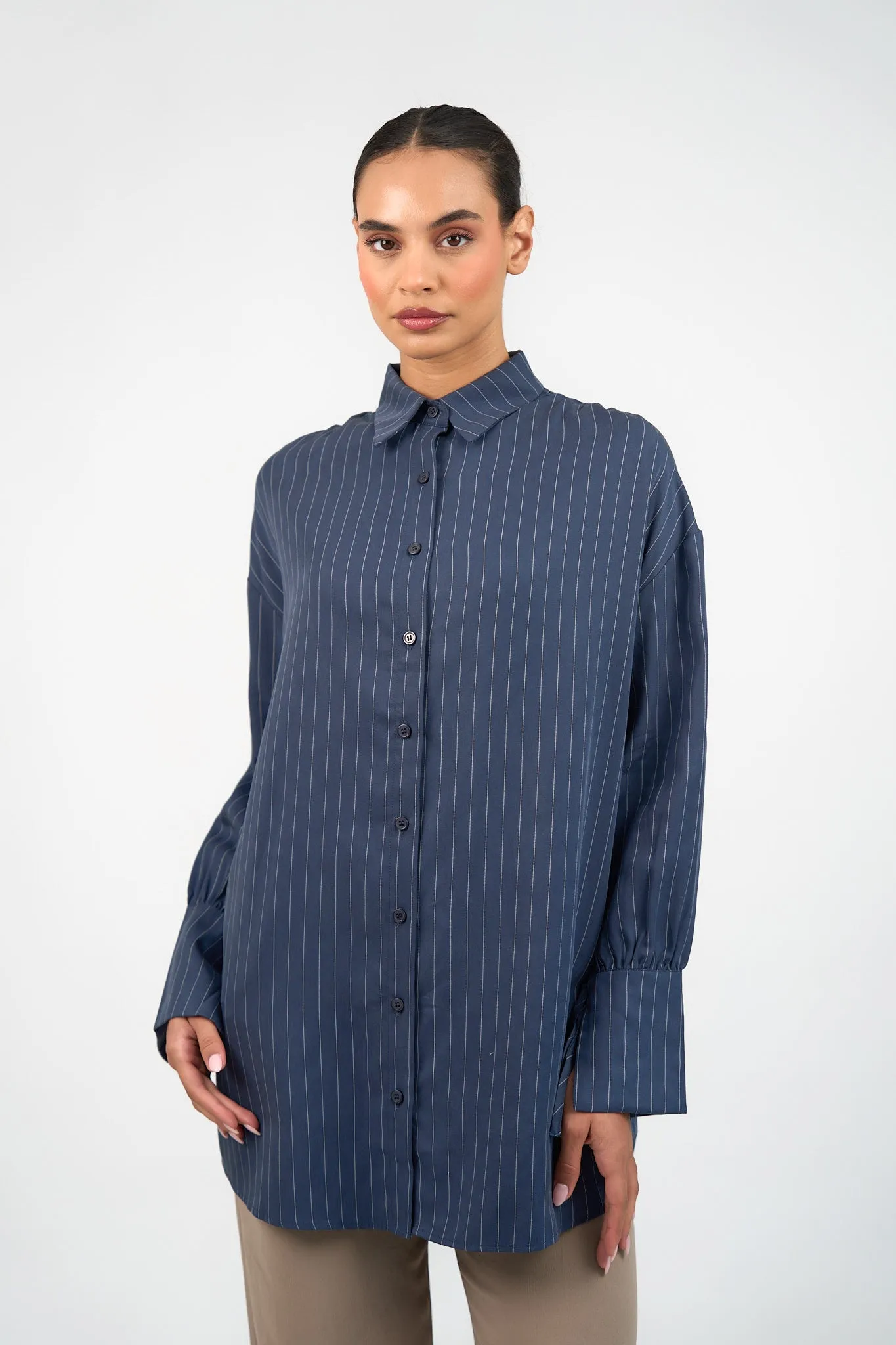 Pinstripe Button Up - Indigo