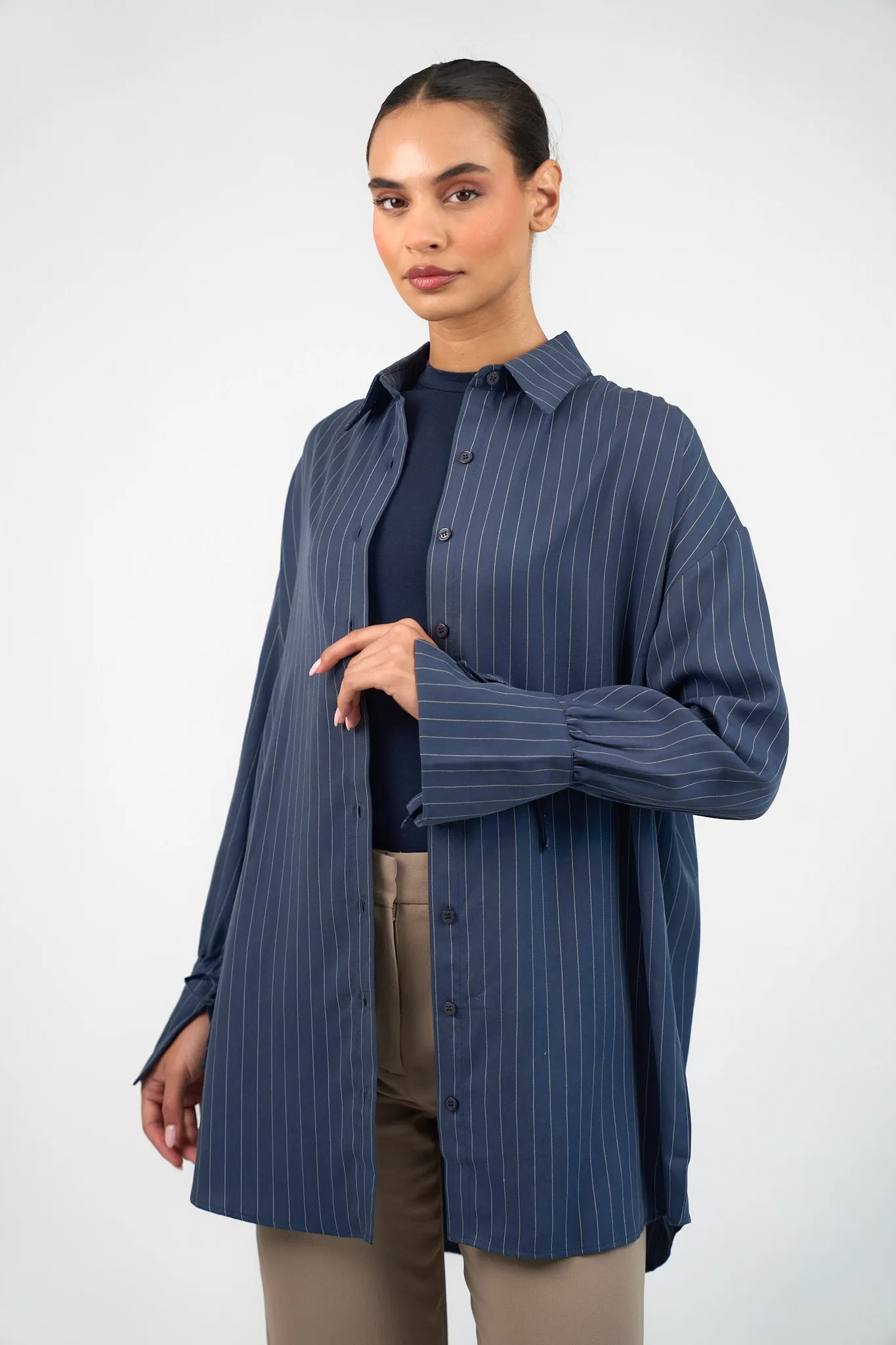 Pinstripe Button Up - Indigo