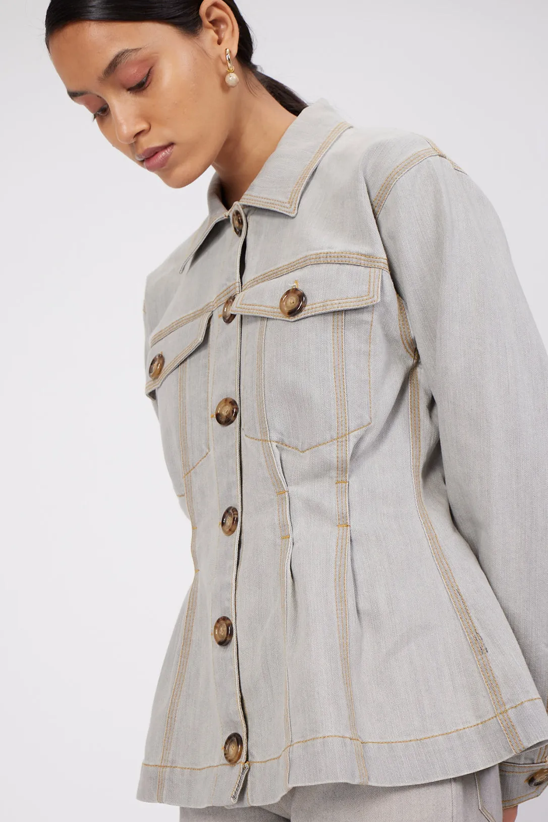 raw denim pleated jacket