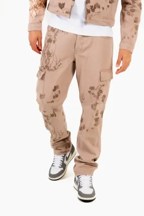 Sand & Brown Floral Twill Relaxed Cargo Jeans