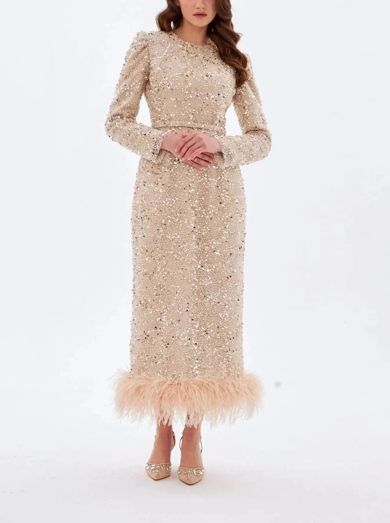 Sequined Feather Slim Dress