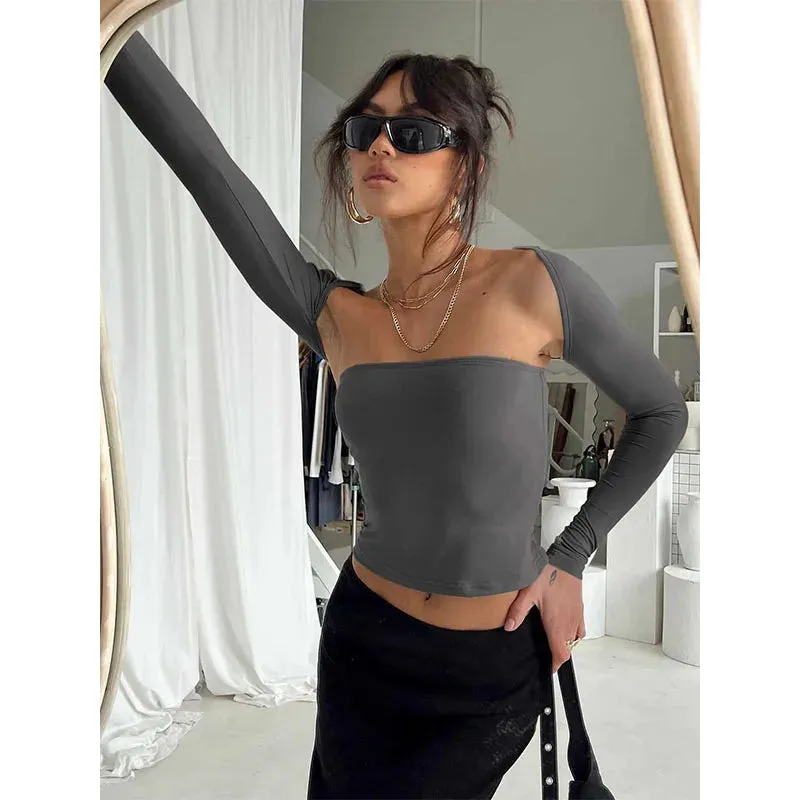 Sexy Tight Bra Tie Waist Long Sleeve Tee