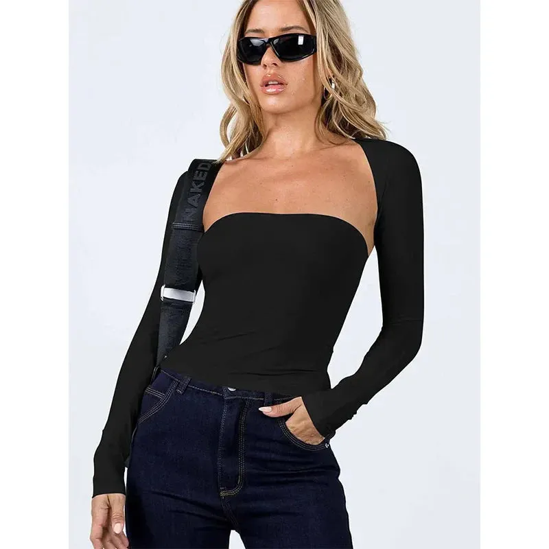 Sexy Tight Bra Tie Waist Long Sleeve Tee