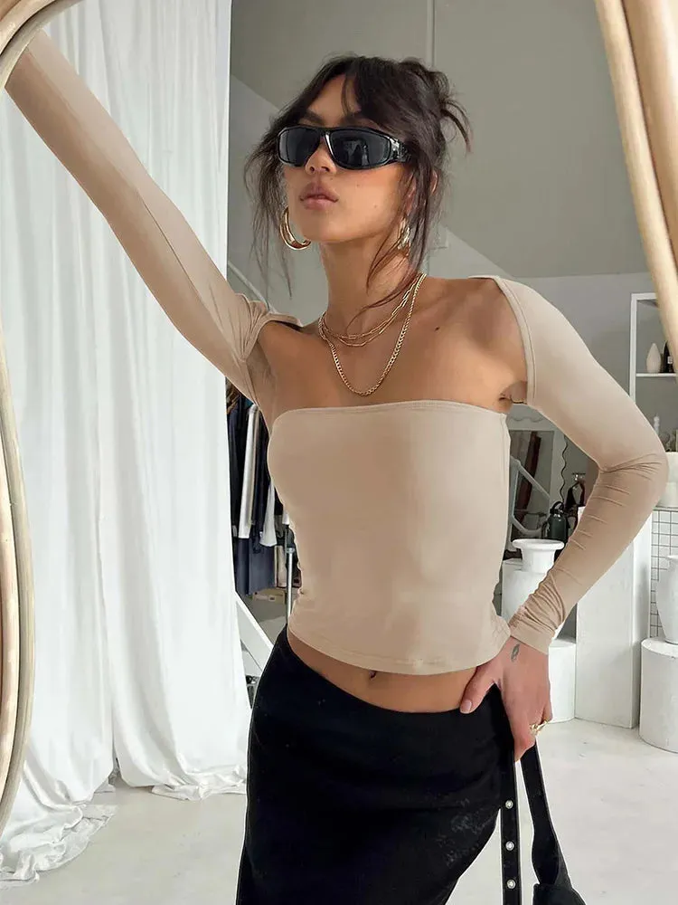 Sexy Tight Bra Tie Waist Long Sleeve Tee