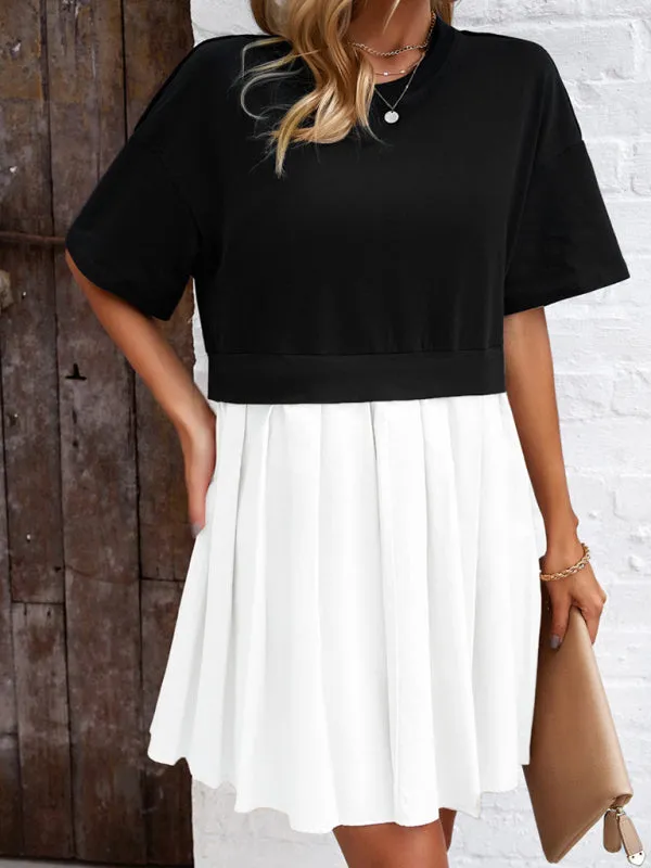 Short Sleeve Colorblock A-Line Tee Dress