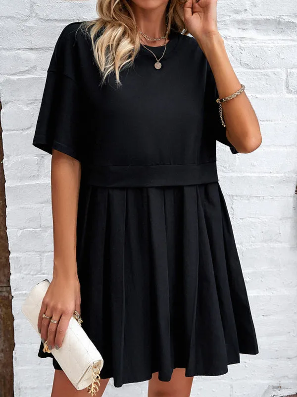 Short Sleeve Colorblock A-Line Tee Dress