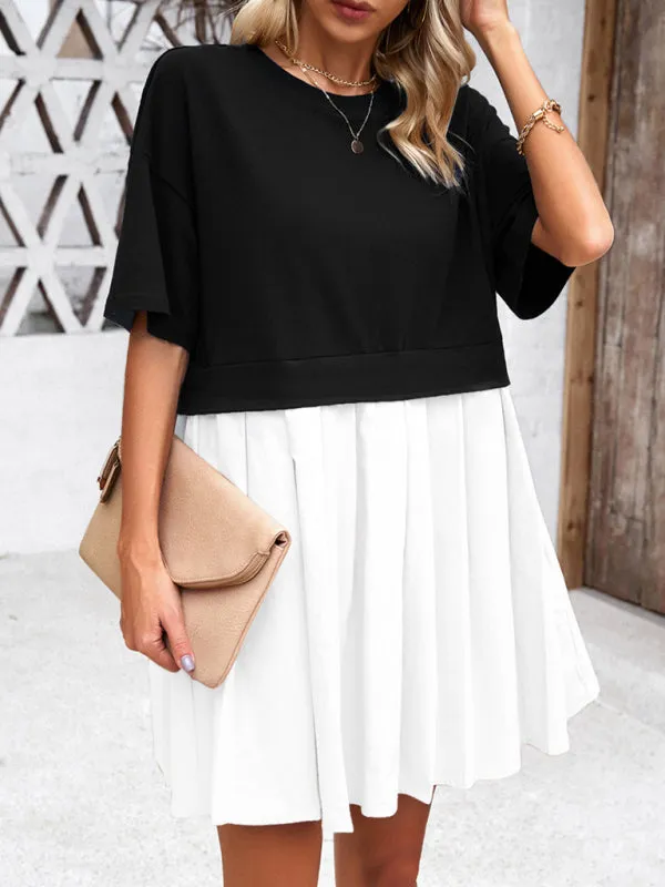 Short Sleeve Colorblock A-Line Tee Dress