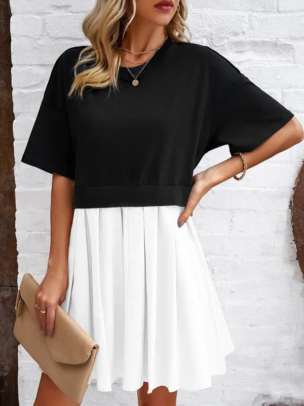 Short Sleeve Colorblock A-Line Tee Dress