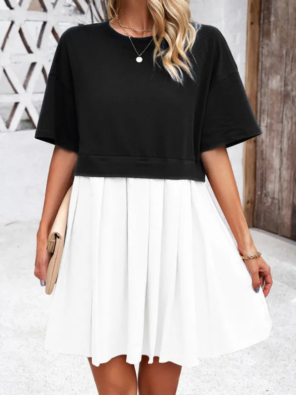 Short Sleeve Colorblock A-Line Tee Dress