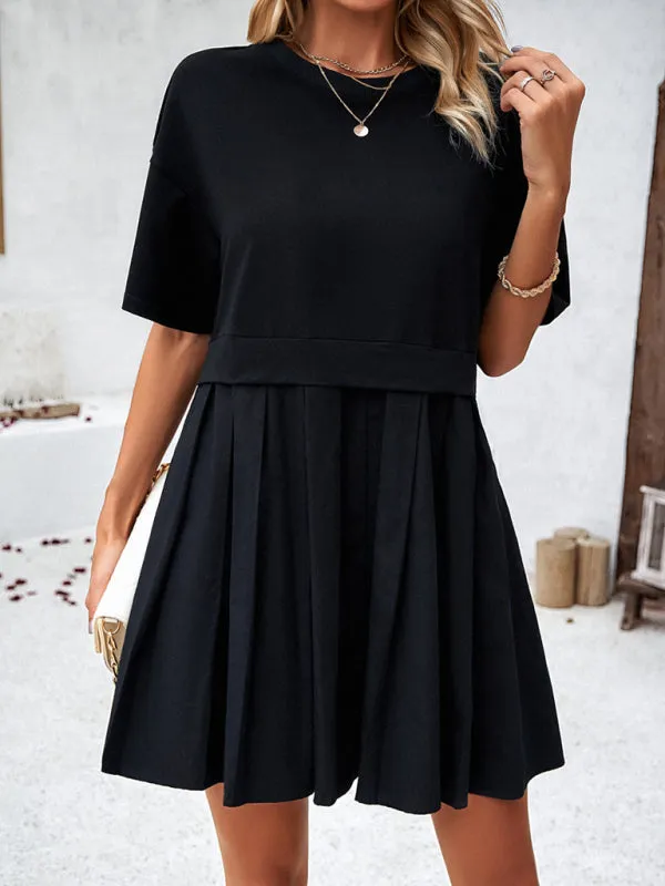 Short Sleeve Colorblock A-Line Tee Dress