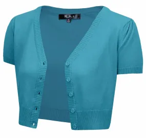 Short Sleeve Cropped Cardigan - Capri Blue