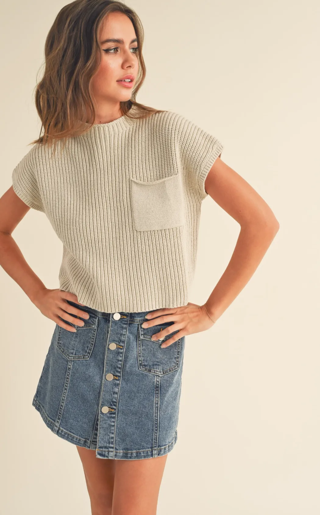 Short Sleeve Mock Neck Sweater