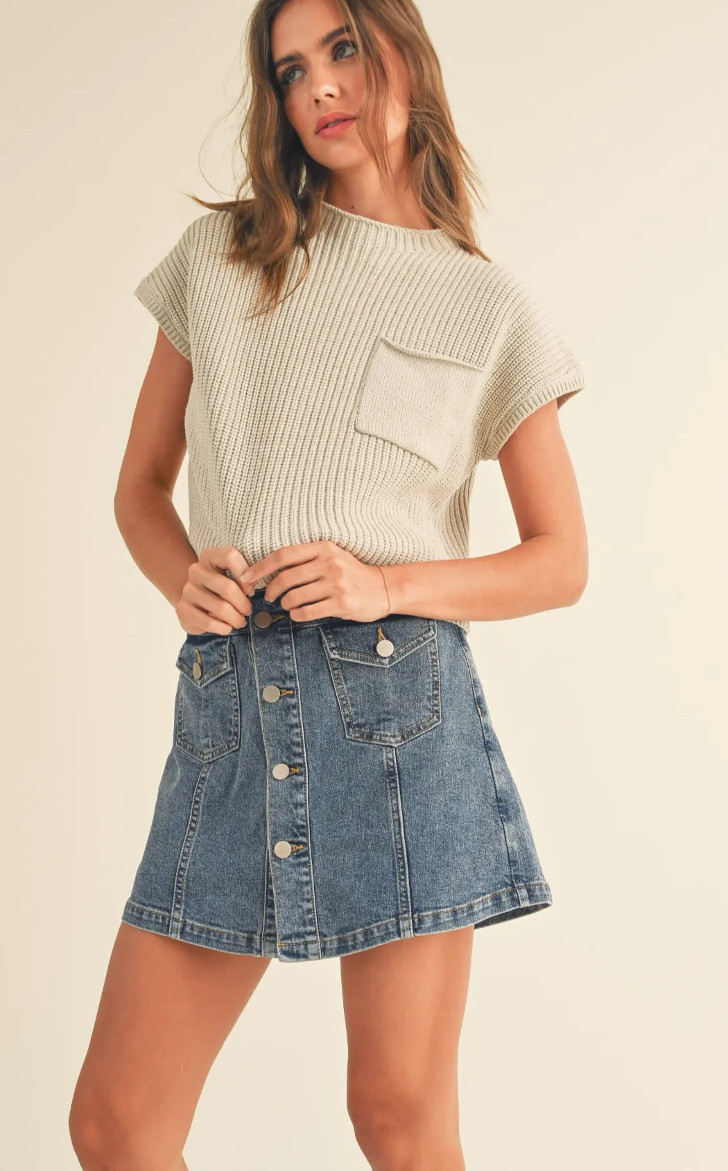 Short Sleeve Mock Neck Sweater