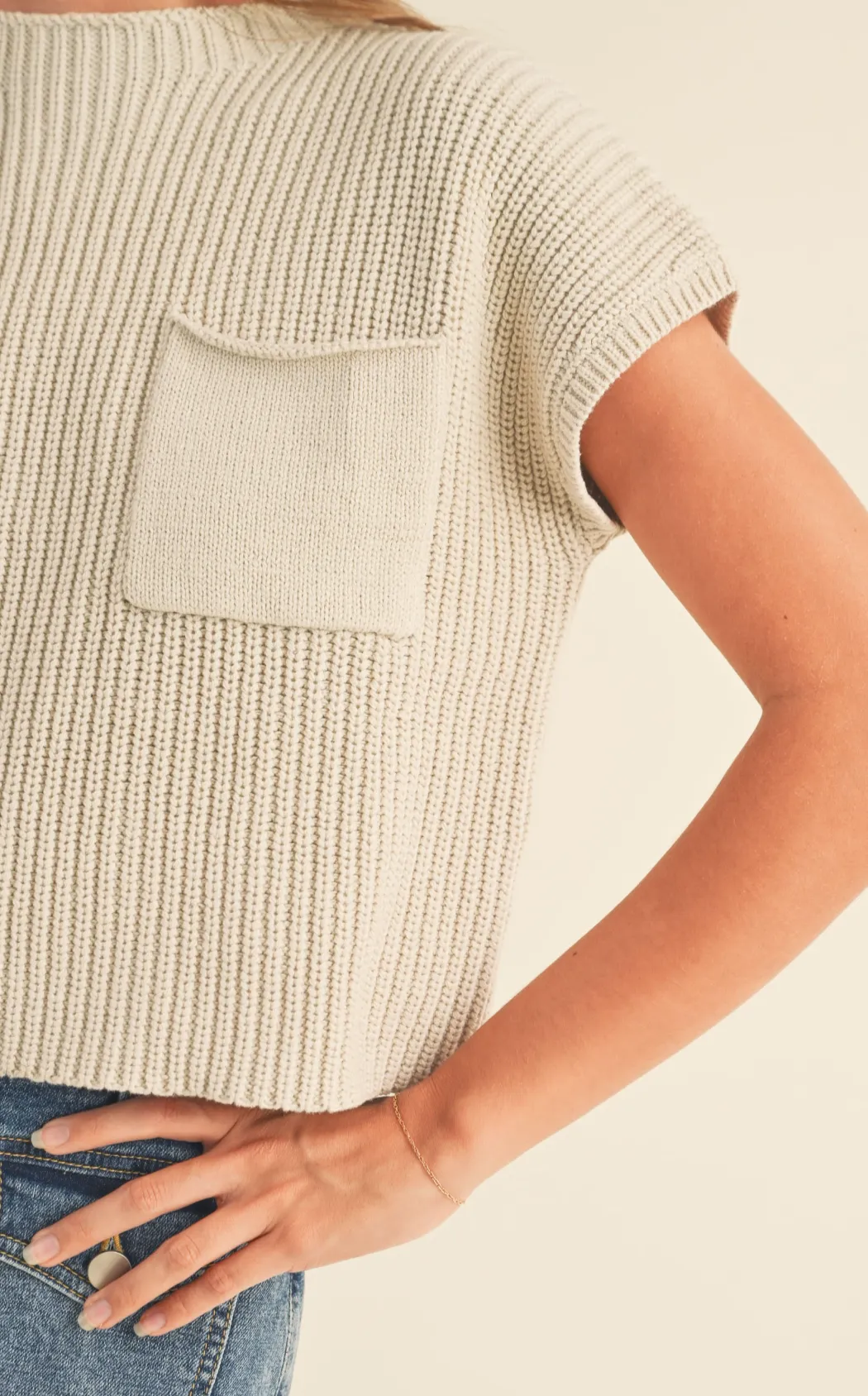 Short Sleeve Mock Neck Sweater