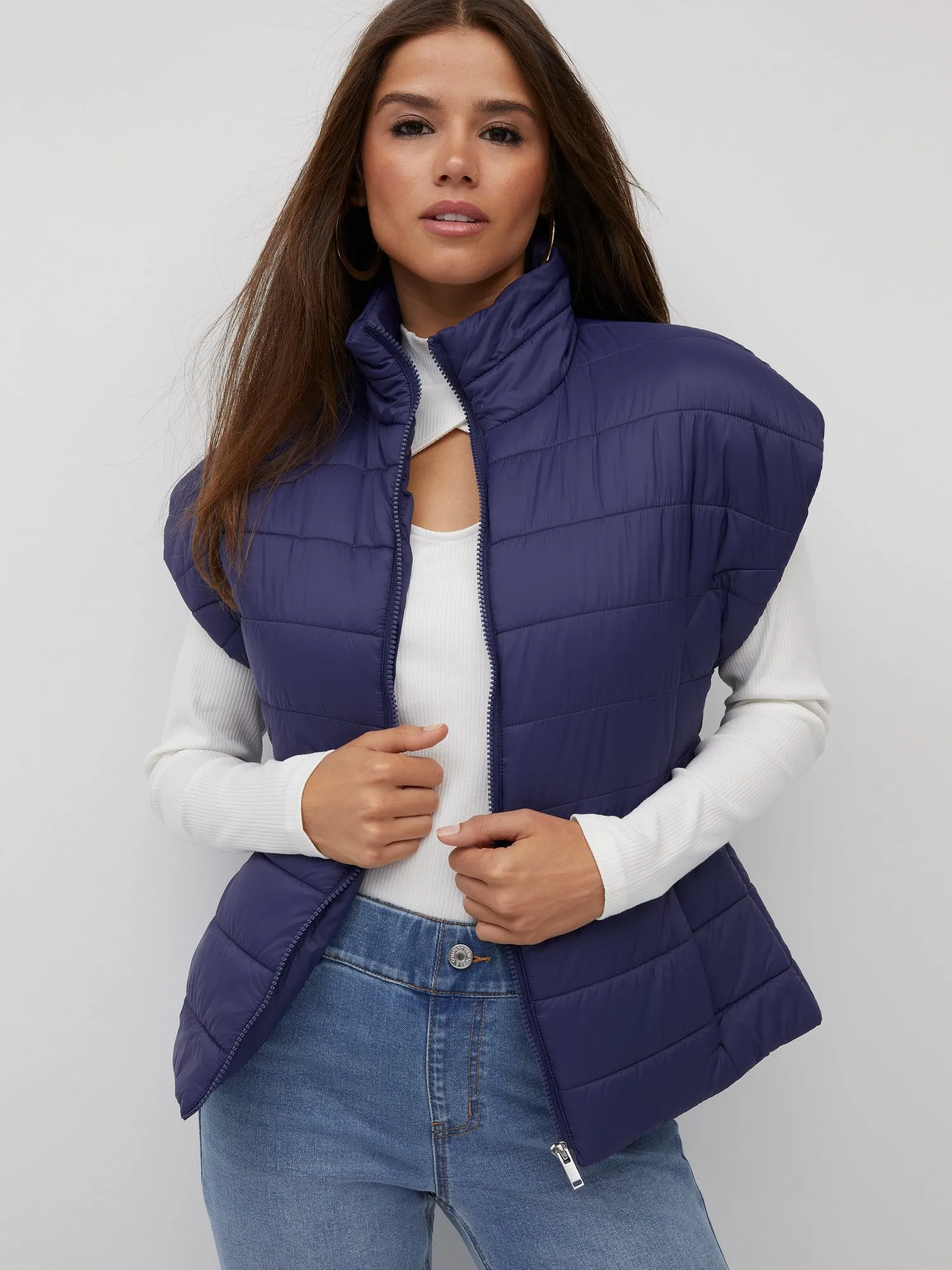 Short-Sleeve Zip-Front Puffer Vest