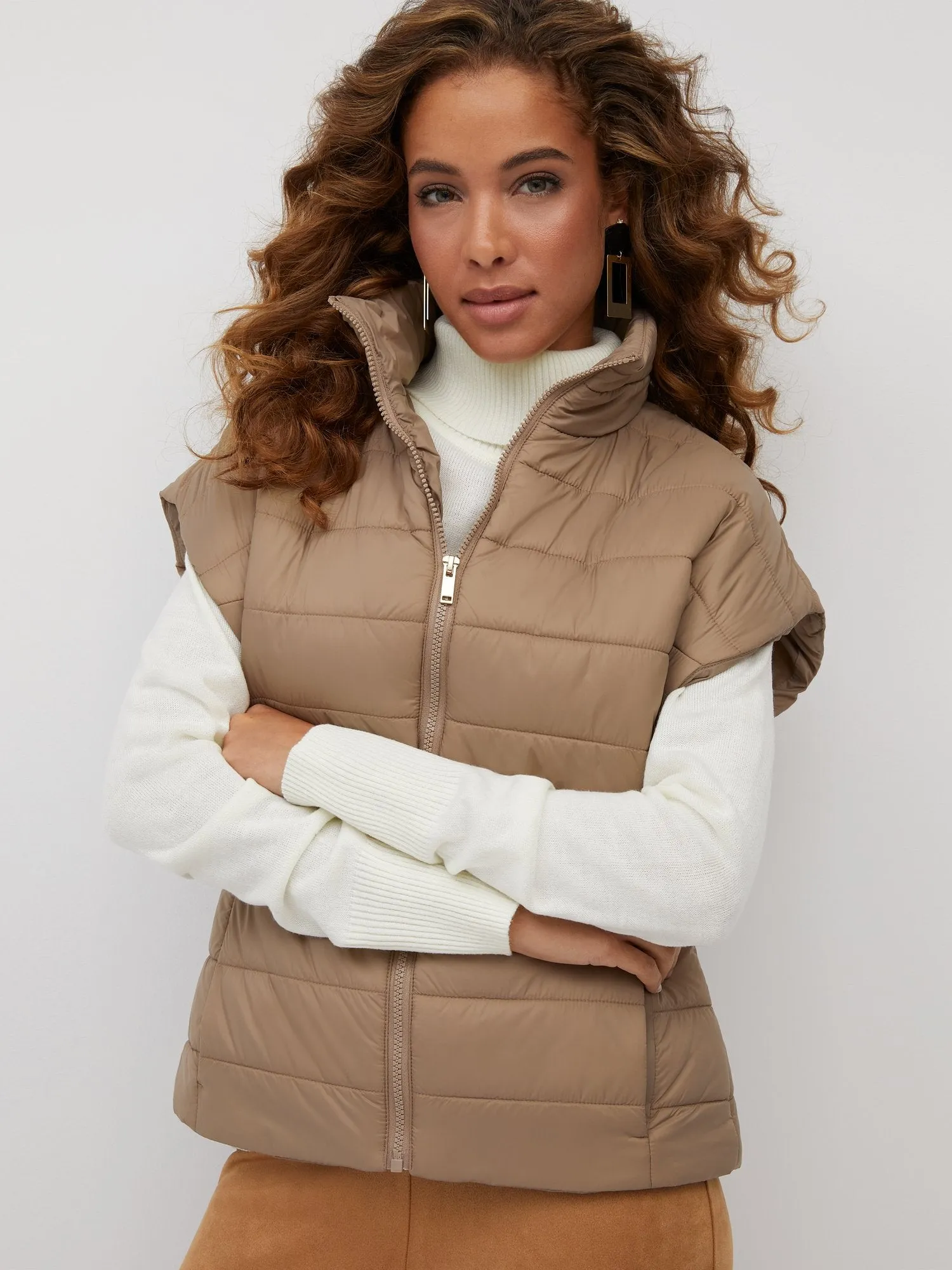 Short-Sleeve Zip-Front Puffer Vest