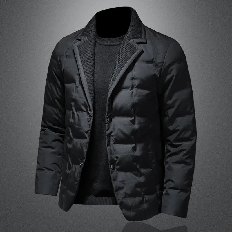 Solid Black Blazer Puffer Jacket