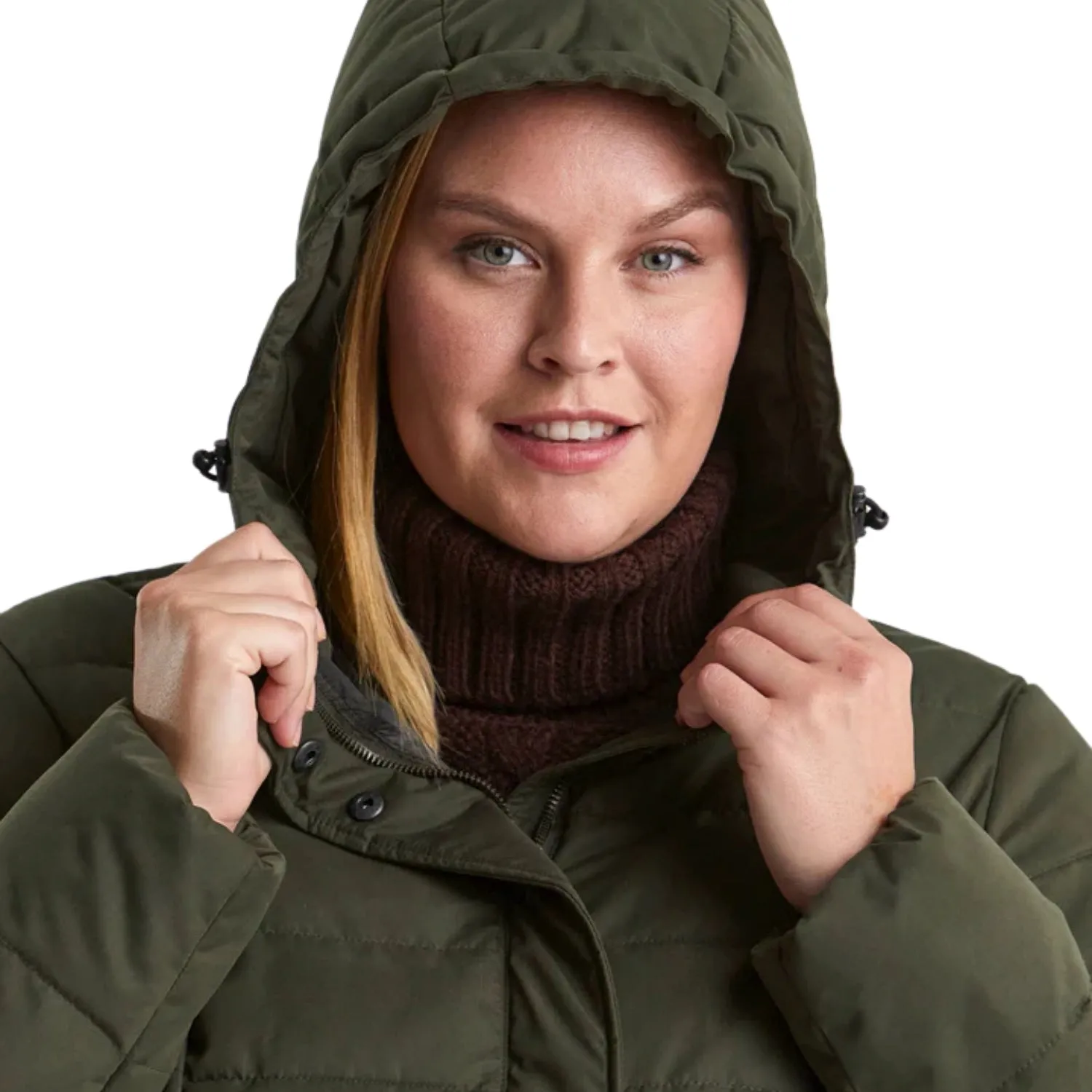 Stoy Dawn Womens Plus Size Long Puffer Jacket Dark Olive Sizes 22-28