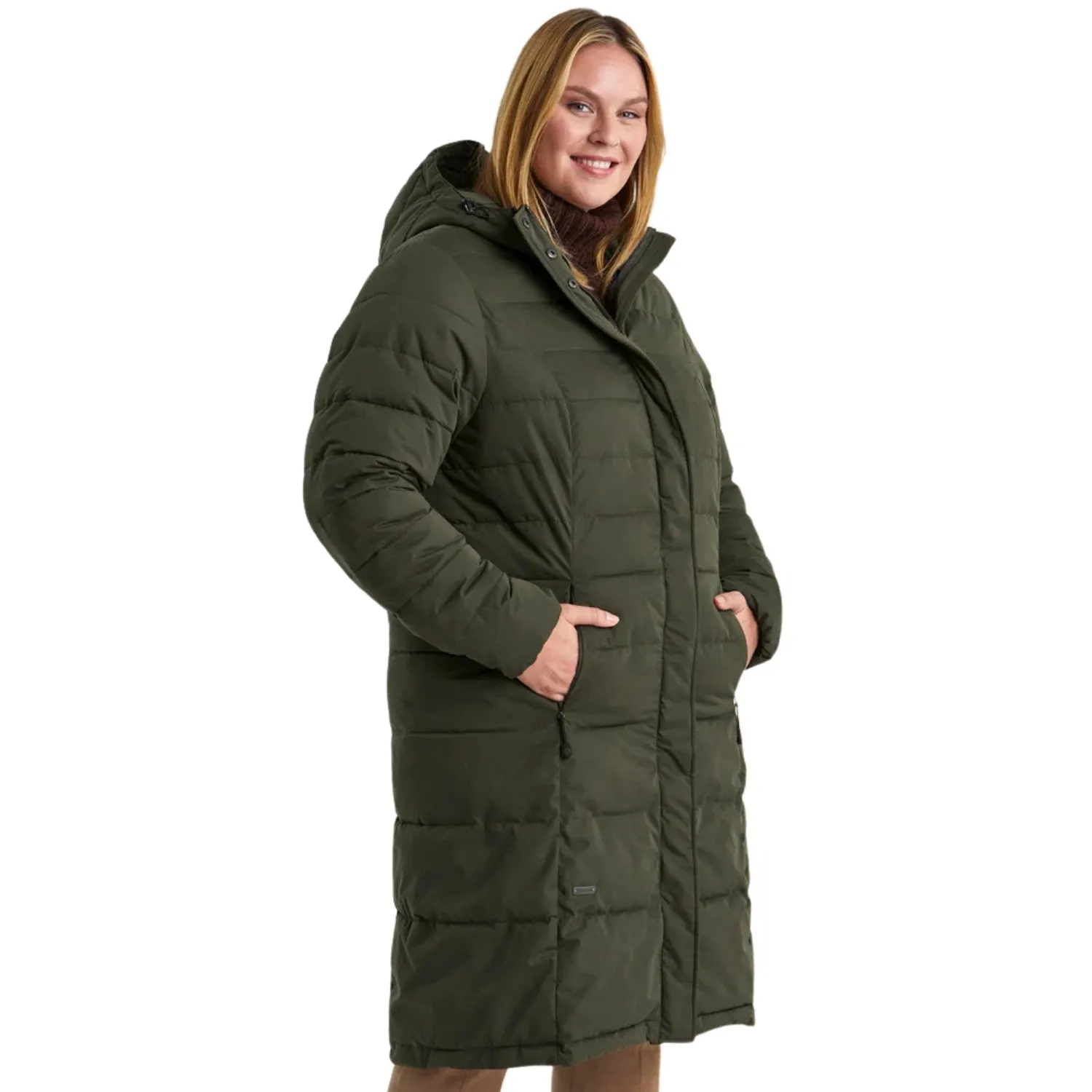 Stoy Dawn Womens Plus Size Long Puffer Jacket Dark Olive Sizes 22-28